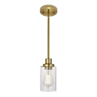 MELUCEE 1Light Modern Pendant Light Brass Finish with Clear Glass Shade Kitchen Island Lighting Contemporary Light Fixtures Ceiling Hanging for Dining Room Hallway