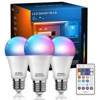 Haodeng Smart Light Bulbs No Hub Required, Wifi & Bluetooth A19 E26 Dimmable Bulbs Multicolor Led Light Bulb, 800 Lumens, Smart Home Lighting Work With Alexa Google Home Siri (3 Pack)