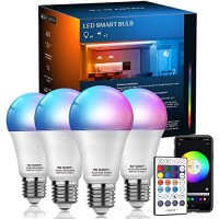 Haodeng Smart Light Bulbs With Remote, Wifi Bluetooth Dimmable Color Changing Light Bulb, E26 A19/9W App Control Led Light Bulb, Work With Alexa Google Home And Siri, Smart Home Lighting, 4 Pack