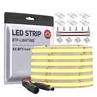 Btf-Lighting Fcob Cob Flexible High Density Uniform Light Led Strip 8W/M 32.8Ft Dc24V Warm White 3000K 3360Led Cri 90+ 8Mm Width Led Ribbon For For Bedroom Indoor Decoration(No Adapter Or Controller)