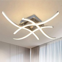 Dllt 4-Light Modern Led Ceiling Light, 18W Curved Design Ceiling Lamp Fixture Brushed Nickel, 3000K 1650Lm Flush Mount Ceiling Lights For Kitchen/Hallway/Bedroom/Living Room, Warm Light