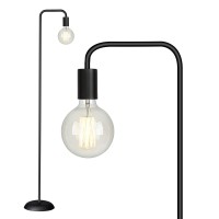 Qimh Industrial Floor Lamp With Light Bulb,Metal Tall Standing Lamp,Tall Modern Black Led Floor Lamp For Home Decor,Bedroom,Reading,Office