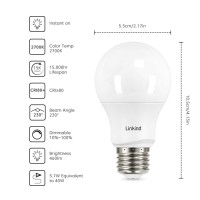 Linkind 40 Watt Equivalent, A19 Dimmable Led Light Bulbs, E26 Base, 2700K Soft White, 5.7W 460 Lumens Cri80+ 120V, Ul Listed Fcc Certified, Pack Of 6