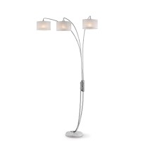 Benjara Modern Metal Arch Lamp With 3 Shades And Marble Base, Silver And Off White