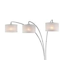 Benjara Modern Metal Arch Lamp With 3 Shades And Marble Base, Silver And Off White