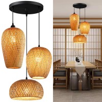 Gcq Bamboo Light Fixtures, 3 Headlights E26 E27 Retro Rustic Bamboo Wicker Rattan Chandelier Ceiling Hanging Light For Living Room Bedroom Farmhouse Restaurant Cafe Teahouse Bar Dining Room Club