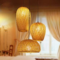 Gcq Bamboo Light Fixtures, 3 Headlights E26 E27 Retro Rustic Bamboo Wicker Rattan Chandelier Ceiling Hanging Light For Living Room Bedroom Farmhouse Restaurant Cafe Teahouse Bar Dining Room Club