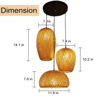 Gcq Bamboo Light Fixtures, 3 Headlights E26 E27 Retro Rustic Bamboo Wicker Rattan Chandelier Ceiling Hanging Light For Living Room Bedroom Farmhouse Restaurant Cafe Teahouse Bar Dining Room Club