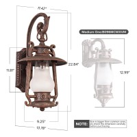 Gzbtech Rustic Lantern Wall Sconce Outdoor, Vintage Oil Rubbed Bronze Exterior Large Sconce Light, 110V Waterproof Kerosene Wall Mounted Lighting Fixture With Frosted Shade For Porch Garage Room