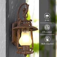 Gzbtech Rustic Lantern Wall Sconce Outdoor, Vintage Oil Rubbed Bronze Exterior Large Sconce Light, 110V Waterproof Kerosene Wall Mounted Lighting Fixture With Frosted Shade For Porch Garage Room