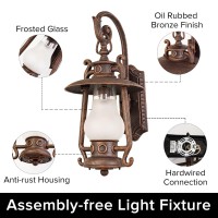 Gzbtech Rustic Lantern Wall Sconce Outdoor, Vintage Oil Rubbed Bronze Exterior Large Sconce Light, 110V Waterproof Kerosene Wall Mounted Lighting Fixture With Frosted Shade For Porch Garage Room