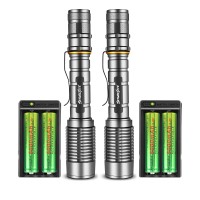 Skywolfeye Led Flashlight 2 Pack Super Bright Flashlights Rechargeable High Lumens Torch 5 Modes Zoomable Waterproof For Camping