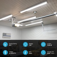 Upgrade 4Ft 25Inch 72W Linkable Led Shop Light 10000Lm 100277V Garage Light With 5Ft Onoff Switch Plug 5000K Daylight Hang