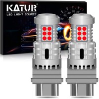 Katur 3157 3057 T25 P27/7W Led Bulbs Super Bright 12Pcs 3030 & 8Pcs 3020 Chips Canbus Error Free Replace For Turn Signal Reverse Brake Tail Stop Parking Rv Lights,Brilliant Red(Pack Of 2)