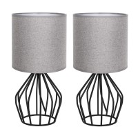 Haitral Modern Farmhouse Lamps - Black Metal Table Lamps With Hollowed Out Base, Bedside Lamps Set Of 2 With Linen Fabric Lampshade For Bedrooms, Living Room