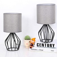 Haitral Modern Farmhouse Lamps - Black Metal Table Lamps With Hollowed Out Base, Bedside Lamps Set Of 2 With Linen Fabric Lampshade For Bedrooms, Living Room