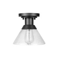 Globe Electric 44621 1Light Outdoor Flush Mount Matte Black Clear Seeded Glass Shade Bulb Included