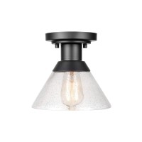 Globe Electric 44621 1Light Outdoor Flush Mount Matte Black Clear Seeded Glass Shade Bulb Included