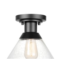 Globe Electric 44621 1Light Outdoor Flush Mount Matte Black Clear Seeded Glass Shade Bulb Included