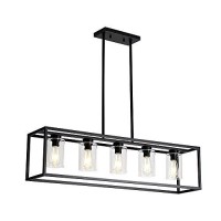 Xilicon Dining Room Lighting Fixture Hanging Farmhouse Black 5 Light Modern Pendant Lighting Contemporary Chandeliers With Glass Shade For Living Dining Room Bedroom Kitchen Island