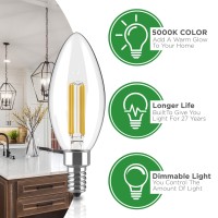 Dimmable E12 Led Candelabra Bulb Set - 4W, 40W Equivalent - 5000K Daylight White Vintage Style Candle Lightbulb For Chandelier, Ceiling Fan, Sconce, Desk Lamp Or Porch Lights, Torpedo Top (Pack Of 6)