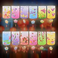 Buzifu 12 Pcs Chinese Paper Lanterns Lamp Colorful Hanging Paper Lantern Shades Chinese New Year Paper Lanterns Japanese Paper Lantern Ceiling Hanging Decoration For Birthday Wedding Party