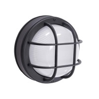 Coramdeo Outdoor 8?Round Led Nautical Bulkhead Light, Flush Mount For Wall Or Ceiling, Wet Location, 75W Of Light, 900 Lumens, 3K, Black Cast Aluminum With Frosted Glass Lens