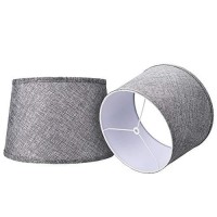 Alucset Double Medium Gray/Brwon Lamp Shades Set Of 2, Drum Fabric Lampshades For Table Lamp And Floor Light,10X12X8 Inch,Natural Linen Hand Crafted,Spider (Grey, 2 Pcs Pack)