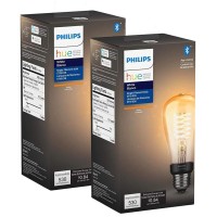 Philips Hue White Dimmable Filament St19 Led Smart Vintage Edison Bulb, Bluetooth & Hub Compatible (Hue Hub Optional), Voice Activated With Alexa, 2 Pack