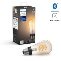 Philips Hue White Dimmable Filament St19 Led Smart Vintage Edison Bulb, Bluetooth & Hub Compatible (Hue Hub Optional), Voice Activated With Alexa, 2 Pack