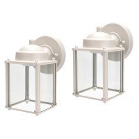 Lit-Path Outdoor Led Wall Lantern, Wall Sconce As Porch Lighting Fixture, 5000K Daylight White, 9.5W 800 Lumen, Aluminum Housing Plus Glass, White Finish-2Pack