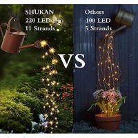 220Led Upgrade Solar Fairy Lights Outdoor Waterproof,11 Strand Solar Firefly Bunch Lights With 8 Flashing Modes Solar Waterfall Lights, Solar Watering Can Light Garden Tent String Light (Warm White)