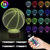 Lampeez Basketball Night Light Kids 3D Optical Illusion Lamp With 16 Colors Changing Remote Control Birthday Xmas Valentine'S Day Gift Idea For Sport Fan Boys Girls