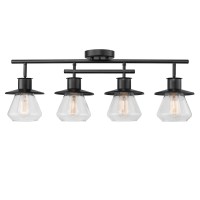 Globe Electric 59530 4Light Complete Track Lighting Kit Dark Bronze Clear Glass Bell Shaped Shades Ceiling Light Fixture Id