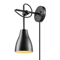 Globe Electric 51400 Gavin 1-Light Plug-In Or Hardwire Balance Arm Wall Sconce, Dark Bronze, 6Ft Black Fabric Covered Cord, Inline On/Off Rocker Switch