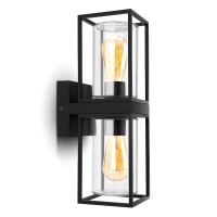 Lutec Flair 5288804012 Up And Down Outdoor Wall Sconce, Modern Black Porch Light Fixtures, Exterior Light Fixtures Wall Mount Light With Clear Glass, Waterproof Wall Lantern For For Garage, Doorway