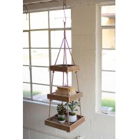 Hanging Three Tiered Sq Recycled Wood Display W Jute Rope