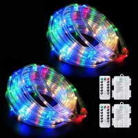 Led Rope Lights Battery Operated String Lights Fairy Lights 40Ft 120 Leds 8 Modes Outdoor Waterproof Dimmable/Timer With Remote For Christmas Garden Party Decoration Multi-Color 2Pack