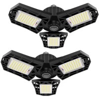 Ghustar 2-Pack Led Garage Light 60W Garage Lighting - 6000Lm 6500K Led Deformable Garage Ceiling Lights, Led Shop Light With Adjustable Multi-Position Panels, Led Glow Light For Garage, Workshop