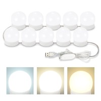 Consciot Led Vanity Lights For Mirror, Hollywood Style Vanity Lights With 10 Dimmable Bulbs, Adjustable Color & Brightness, Usb Cable, Mirror Lights Stick On For Makeup Table Dressing Room, White