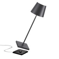 Zafferano Poldina Pro Led Table Lamp (Dark Grey) Touch Onoff, Touch Dimmable, Powder Coated Aluminum, Ip54 Protection, Indooroutdoor, Contact Charging Base, Usa Plug