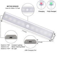 Lepotec 10 Led Warm White Under Counter Closet Lighting Led Motion Sensor Cabinet Light Battery Powered Operated Light Rechargeable Wireless Motion Sensor Closet Light(3 Pack)