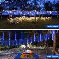 Jmexsuss Solar Christmas Lights Outdoor Waterproof Blue Solar Meteor Shower Rain Lights 8 Tube 144 Leds Solar Icicle Tree Ligh