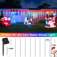 Jmexsuss Solar Multicolor Meteor Rain Lights, 30Cm 8 Tube 144 Led String Lights For Xmas Tree, Wedding, Holiday Party Decor