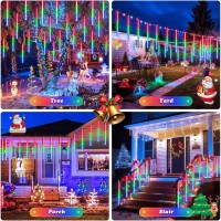 Jmexsuss Solar Multicolor Meteor Rain Lights, 30Cm 8 Tube 144 Led String Lights For Xmas Tree, Wedding, Holiday Party Decor