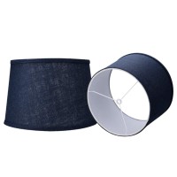 Alucset Double Medium Navy Blue Lamp Shades Set Of 2, Drum Fabric Lampshades For Table Lamp And Floor Light, 10X12X8 Inch, Natural Linen Hand Crafted, Spider (Navy Blue, 2 Pcs Pack)