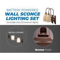 Westek Led Battery Operated Wall Sconce, 2 Pack - 4 Hour Auto Shut-Off Wireless Wall Sconce, 100 Lumens - Easy Install Battery Powered Sconce Light - Plastic With Bronze Finish