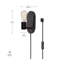 Globe Electric 51488 1-Light Plug-In Or Hardwire Wall Sconce, Matte Black, 6Ft Black Fabric Covered Cord, Inline On/Off Rocker Switch, Wall Lights For Bedroom Plug In, Kitchen Sconces Wall Lighting