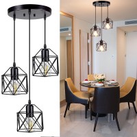 Dllt Vintage Pendant Light, Adjustable Mini Hanging Pendant Lights Fixture With 3-Light Cage Shade, Flush Mount Ceiling Swag Lighting For Kitchen/Dining Room/Hallway/Bedroom, E26 Base (Black)