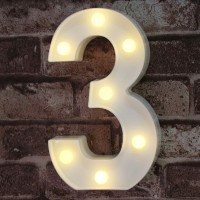 Pooqla Decorative Led Light Up Number Letters, White Plastic Marquee Number Lights Sign Party Wedding Decor Battery Operated Number (3)